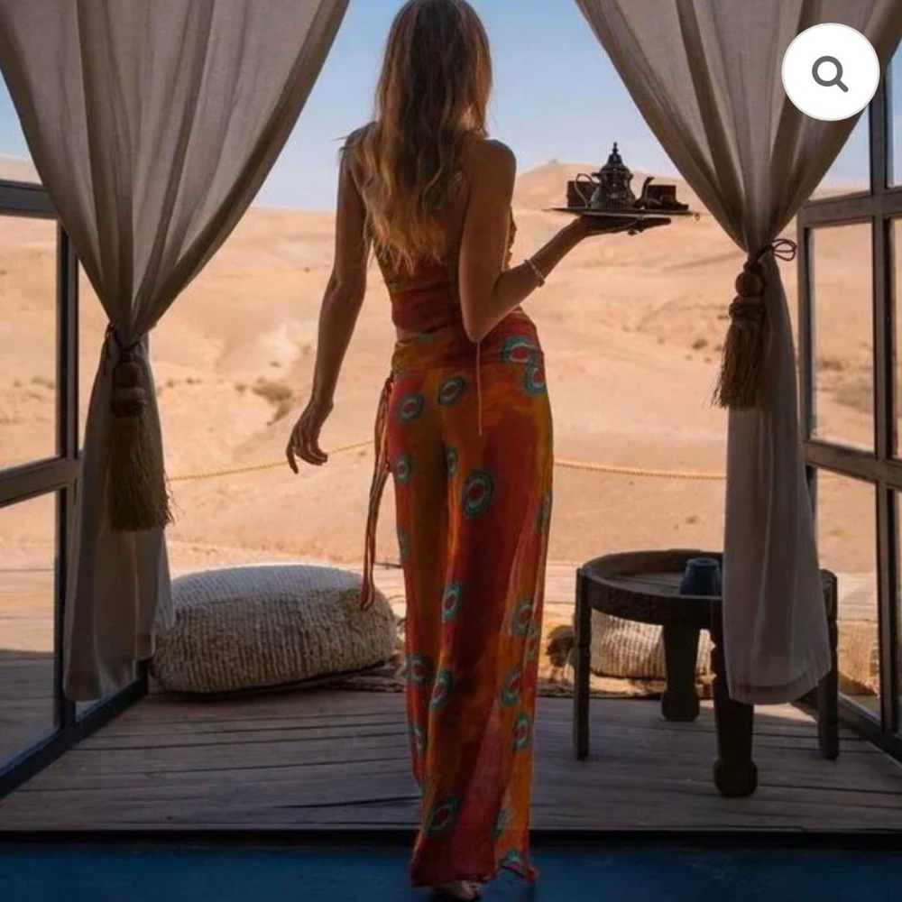 Zara Rust Printed Pareo Wrap Pants - Picture 2 of 7
